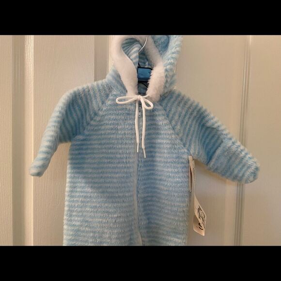Vintage Bundles by Sterncraft Hooded Pram Suit Blue Striped USA Size Medium NWT - Picture 3 of 10